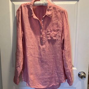 Pink Long Sleeve Button-Up Tunic Shirt